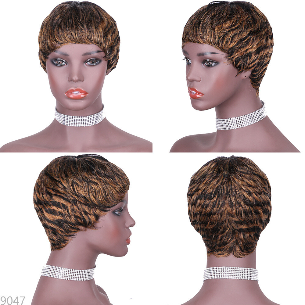 Short Pixie Cut Wigs 100% Human Hair Wigs Highlight Blonde Black Wigs None Lace