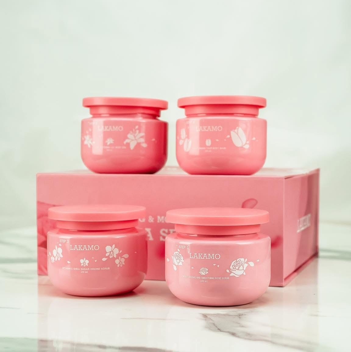 Lakamo Whitening Body Spa Set ឈុតត្រាំទឹកដោះគោស្ងួត ឡាកាម៉ូ(1set/4pcs) No Box