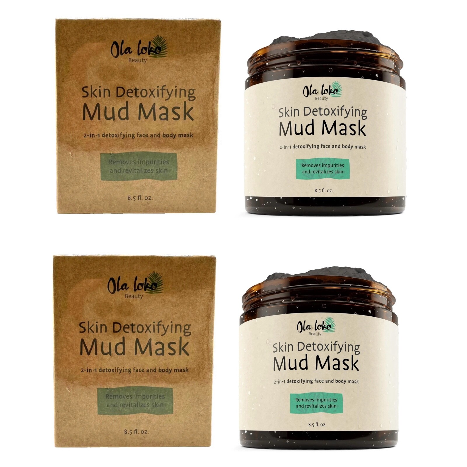 Ola Loko Skin Detoxifying Pure Clay Mud Mask – 8.5 fl oz/ Pack of 2, EXP 01/2025