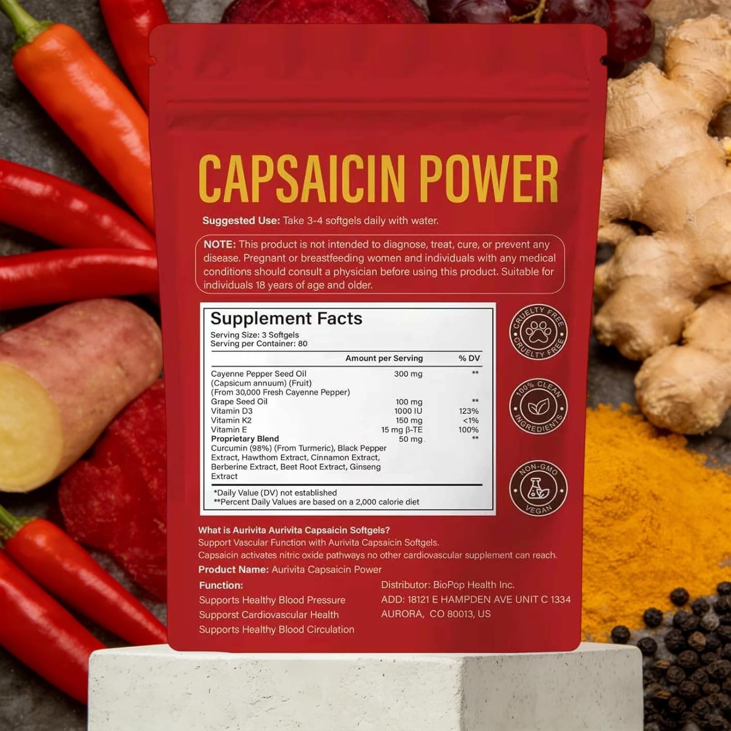 Capsaicin Softgels Cayenne Pepper Capsules Vitamin D3 K2 Beetroot Grape Seed 240