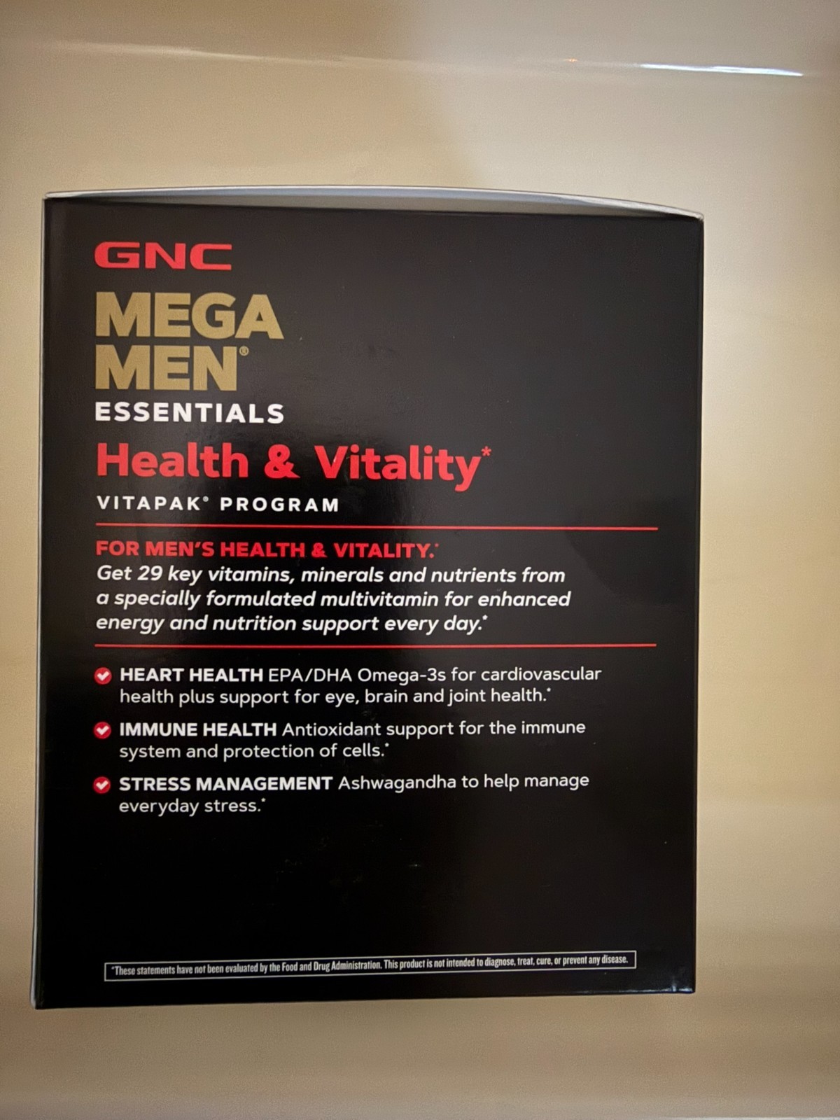 GNC Mega Men Health & Vitality Sexual Performance Daily 30 Packs VITAPAK