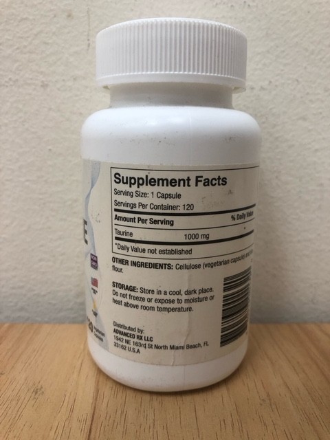 Puregen Labs Taurine 1000mg 120 Vegetarian Capsules Non-GMO, NO Gluten and Dairy
