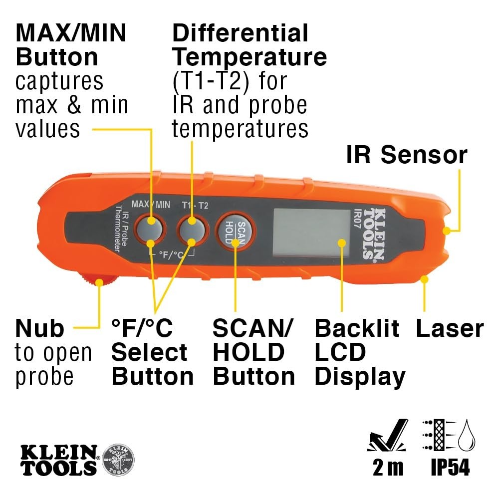 Handheld Dual IR and Probe Thermometer – Perfect for DIY and Inspections