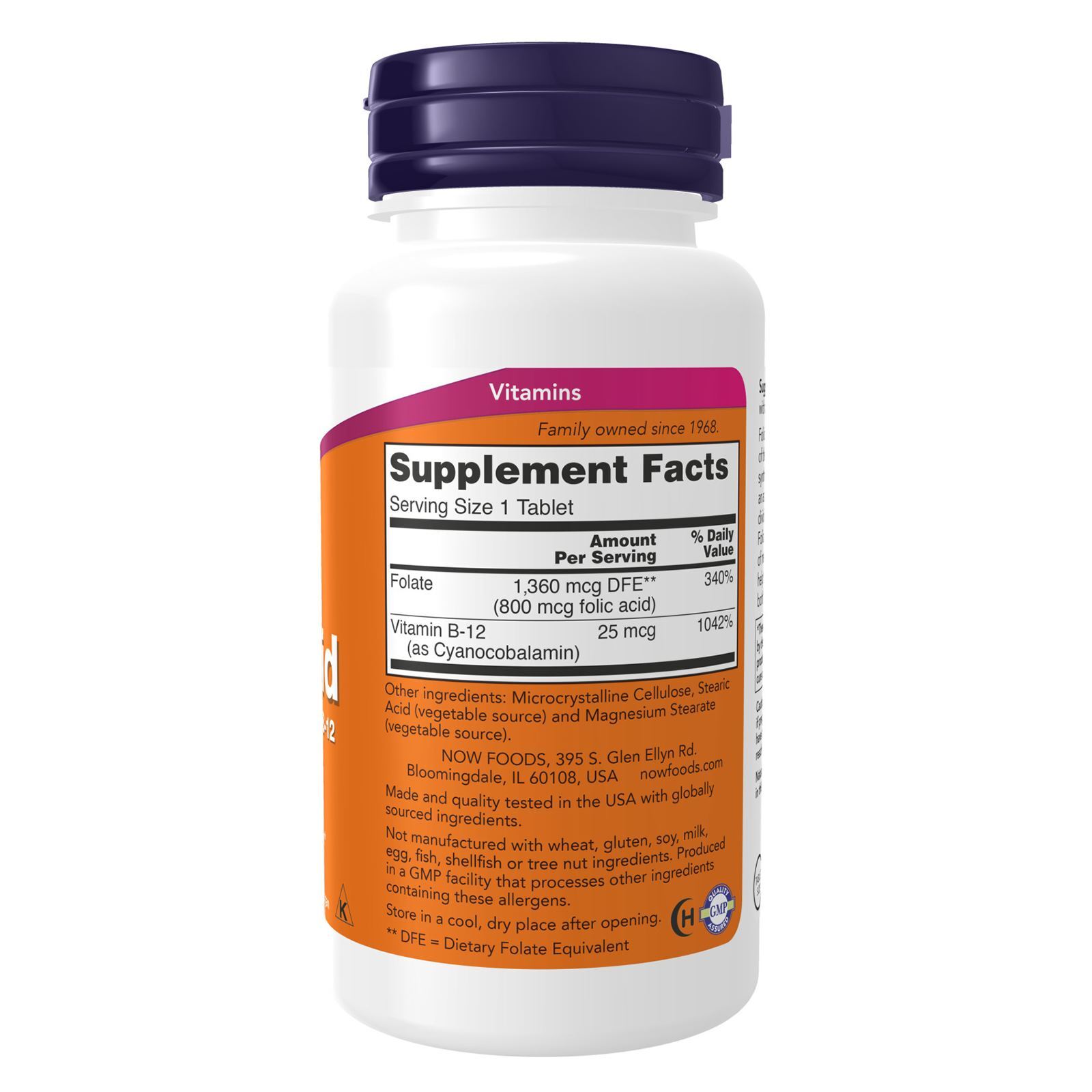 2 x NOW FOODS Folic Acid 800 mcg B12 25 mcg Vegetarian 250 Tabs
