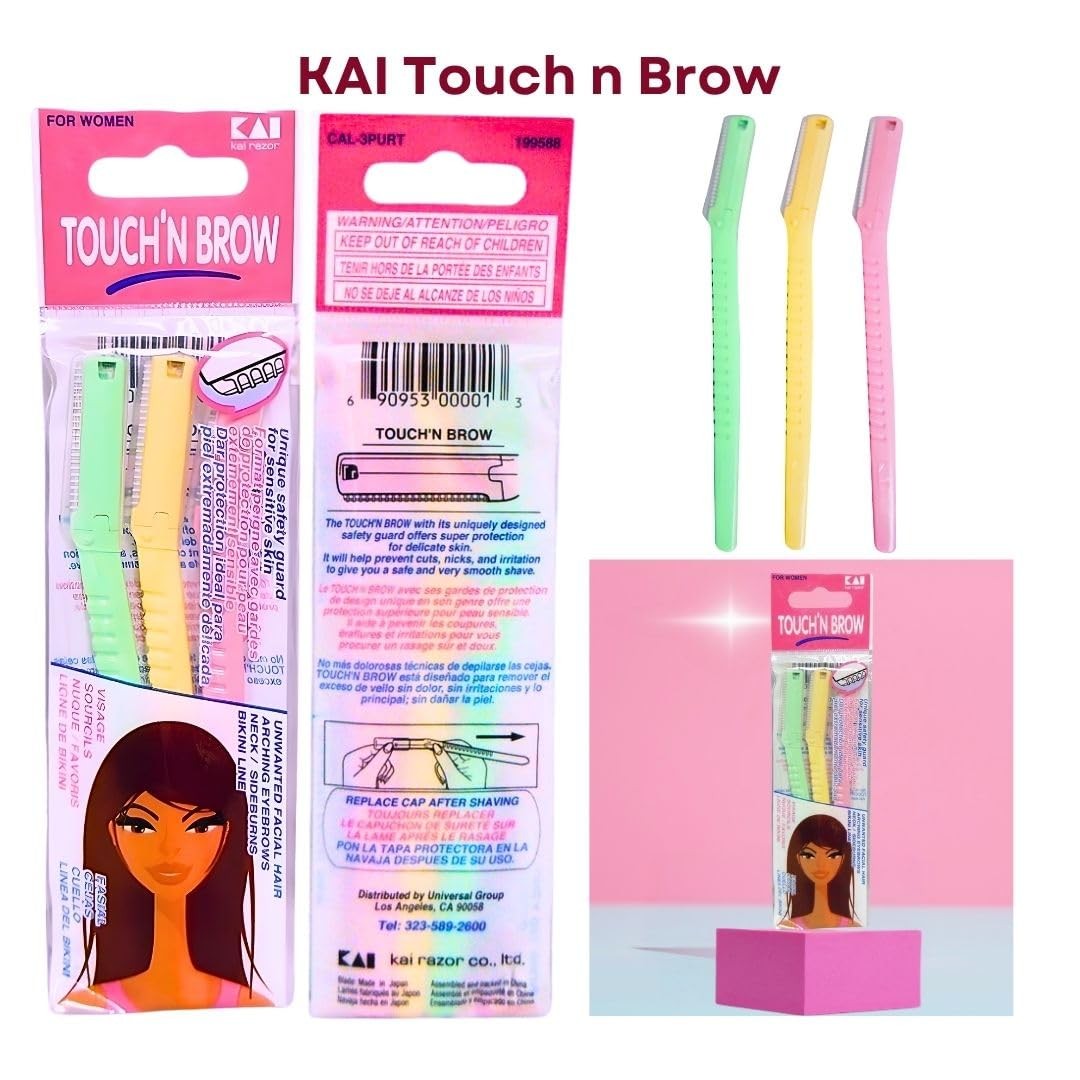 K-Munchies Kai Touch n Brow Eyebrow 3 Count (Pack of 3), Green, Yellow, Pink