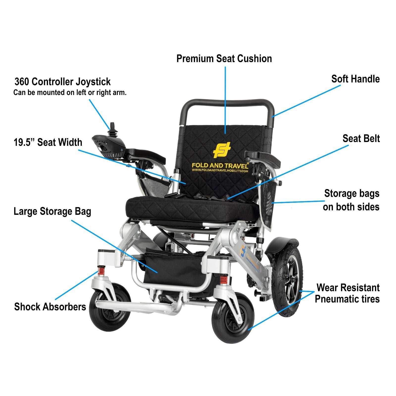 Lightweight Electric Wheelchair Folding Foldable Heavy Duty Power Wheelchair