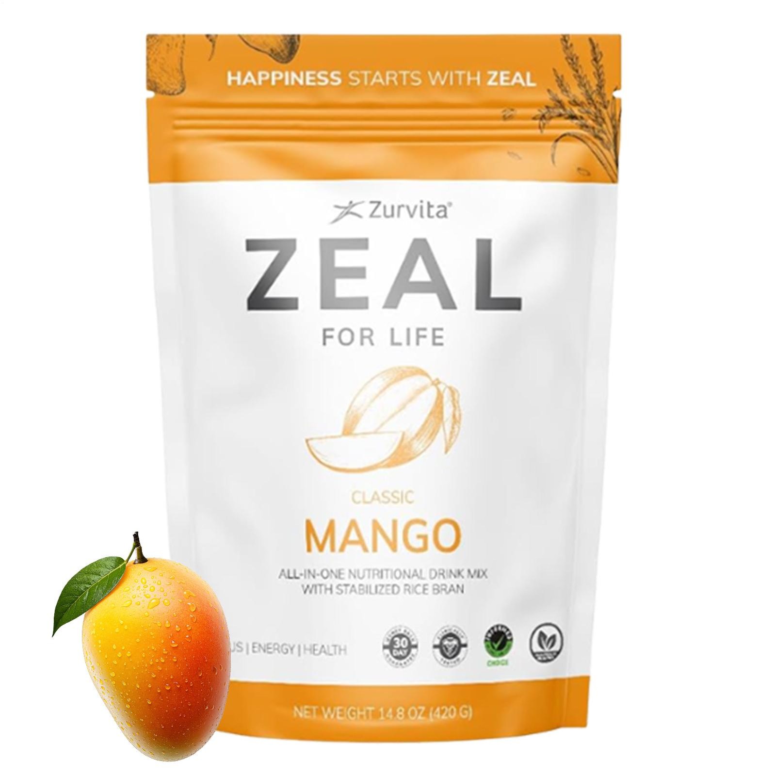 Zurvita Zeal For Life Wellness Drink Mix – Mango Flavor – Gluten-Free 30 Serving