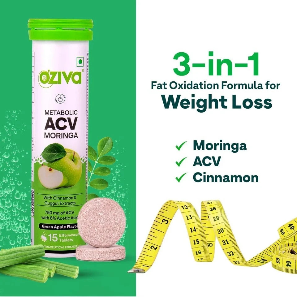 OZiva ACV Moringa Control Cravings Apple Cider Vinegar Cinnamon Guggul Pack of 8