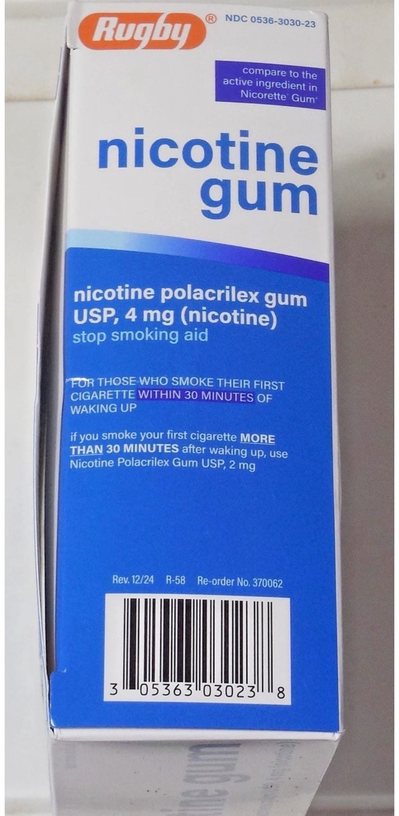 Rugby Nicotine Polacrilex Gum USP 4 mg Original Flavor 110 Pieces