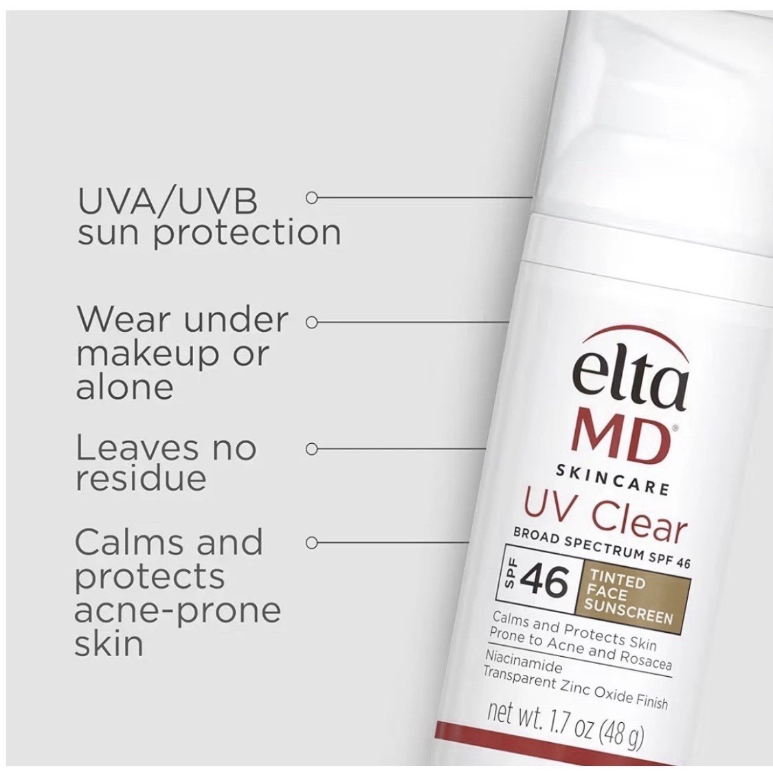 Elta MD UV Clear TINTED Face Sunscreen SPF 46 | Oil-free 1.7oz EXP:07/2028