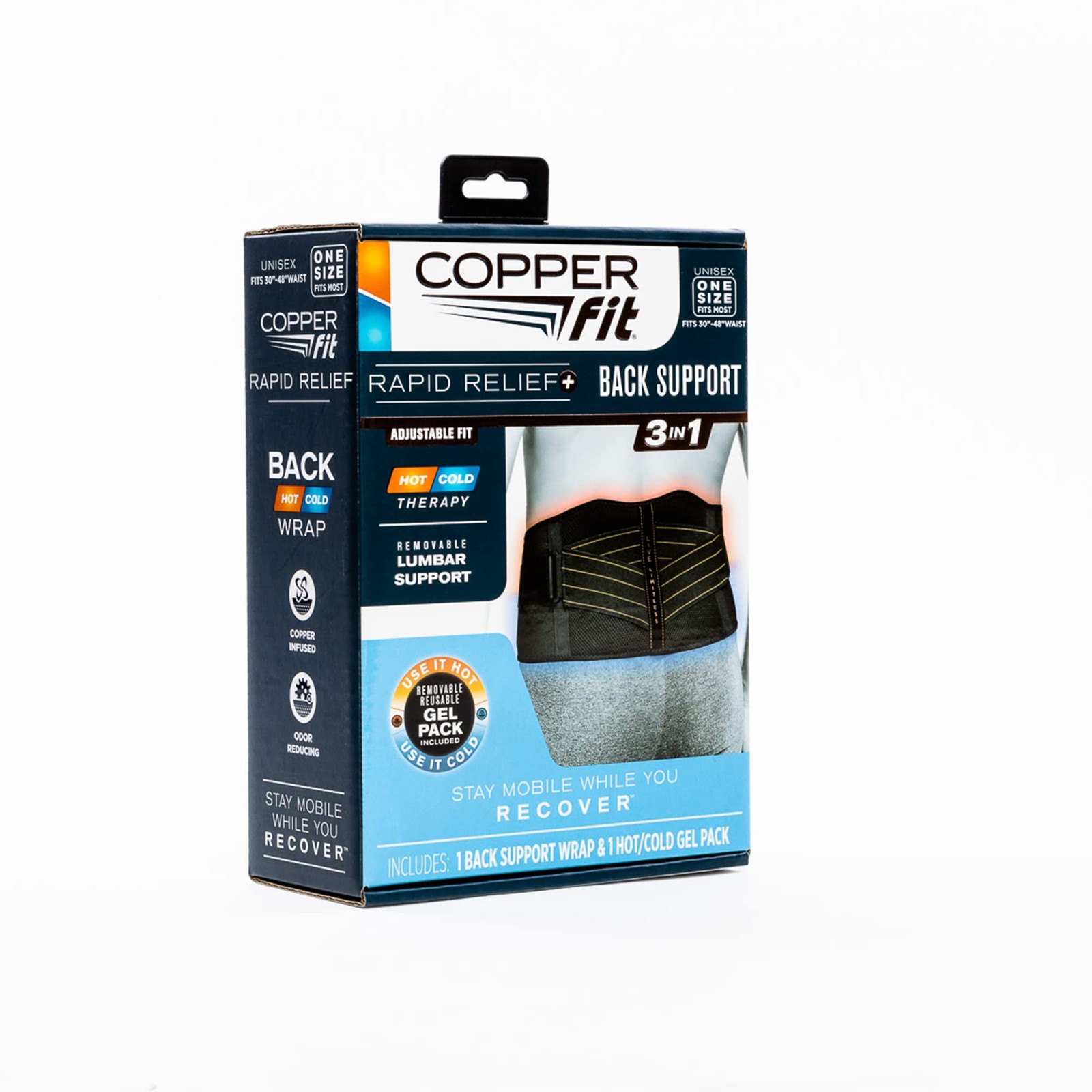 Copper Fit Unisex Adult Rapid Relief Back Support Brace Hot/Cold Therapy Black