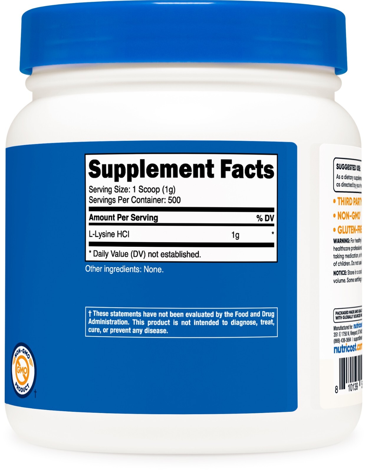 Nutricost L-Lysine Powder 500 Grams – Pure L-Lysine, Non-GMO, Gluten Free
