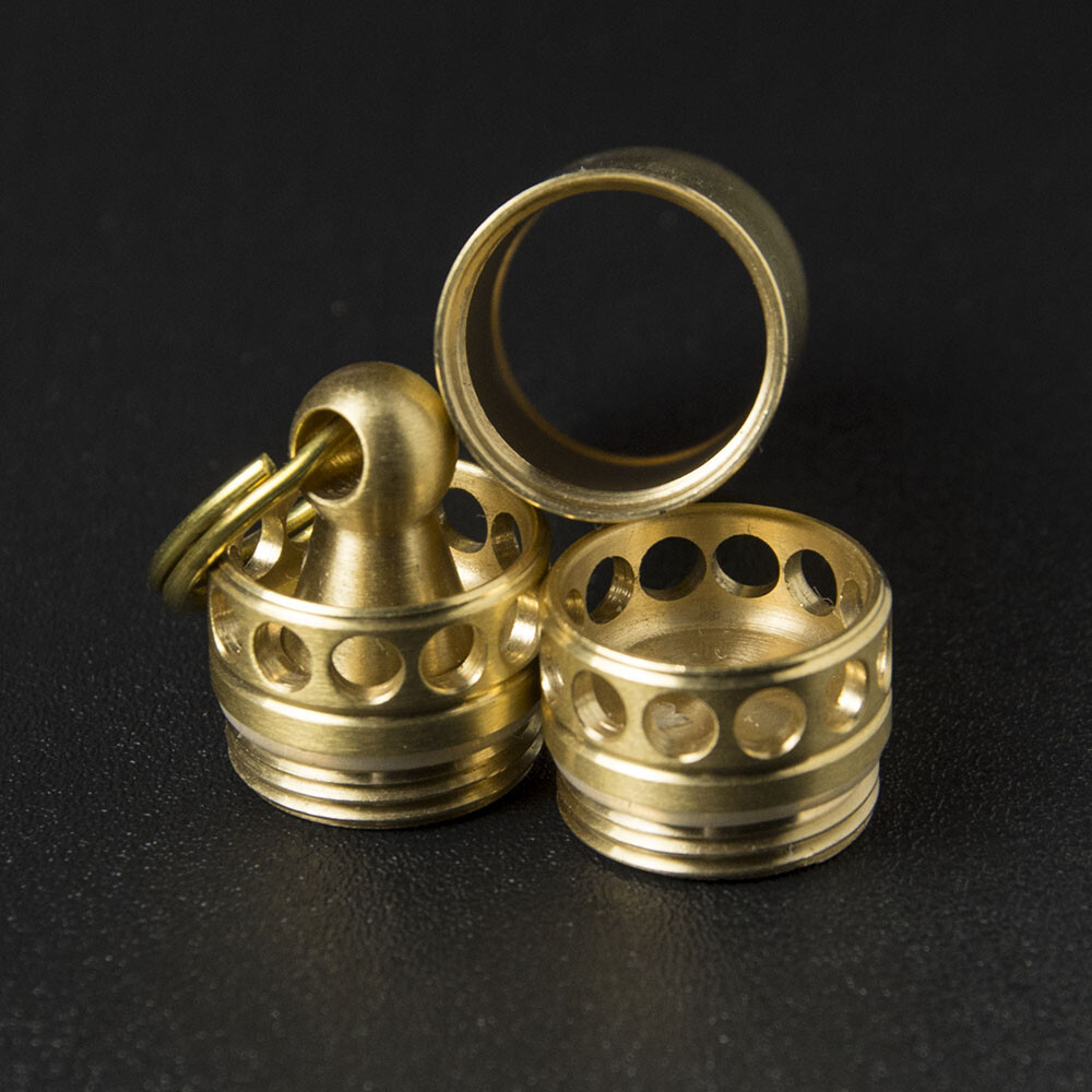 Mini Waterproof Brass Canister Pill Capsule Bottle EDC Keychain