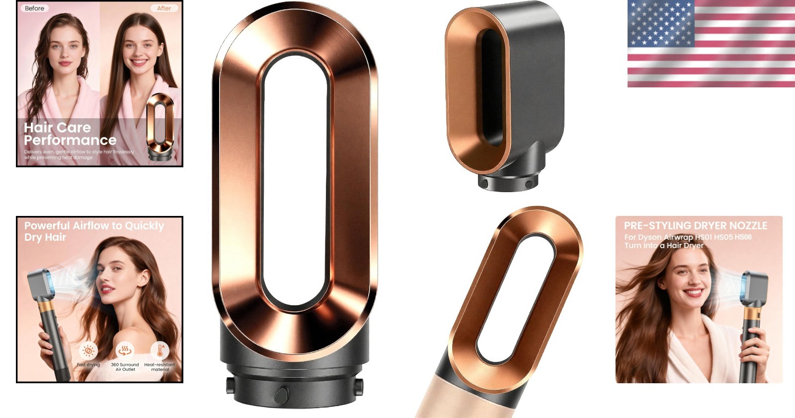 Nickel/Copper Pre-Styling Dryer Nozzle – Achieve Salon-Worthy Blowouts at Home
