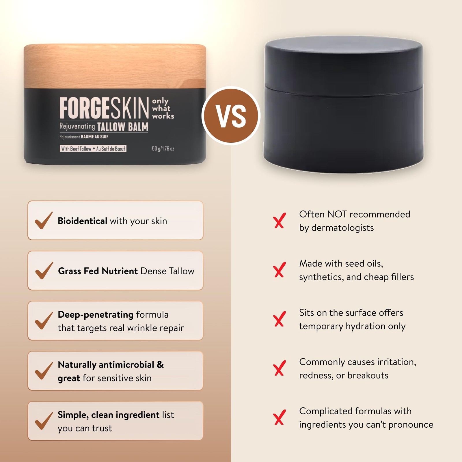 Forge Skin® Wrinkle Defense Beef Tallow Balm 1.76 Ounce (Pack of 1), Black