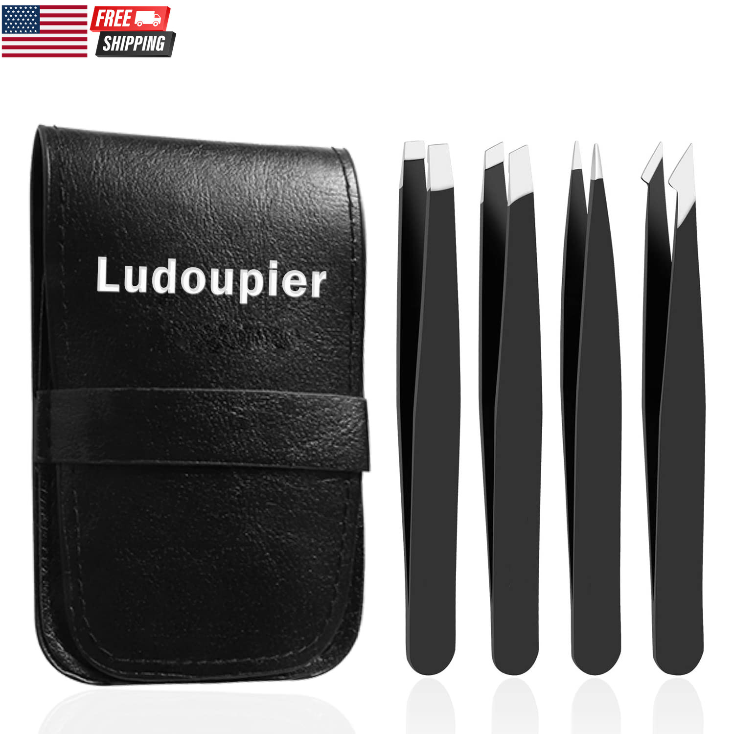 [4+1 Pieces] Tweezers Set with Travel Case, Great Precision Upgrade Professional