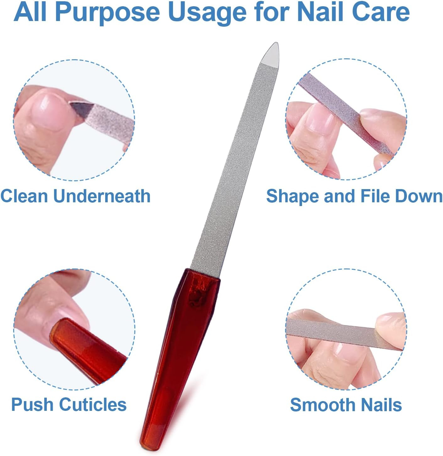 Metal Nail File (6 Pcs), Nail Files for Natural Nails Made of Stainless Steel, S