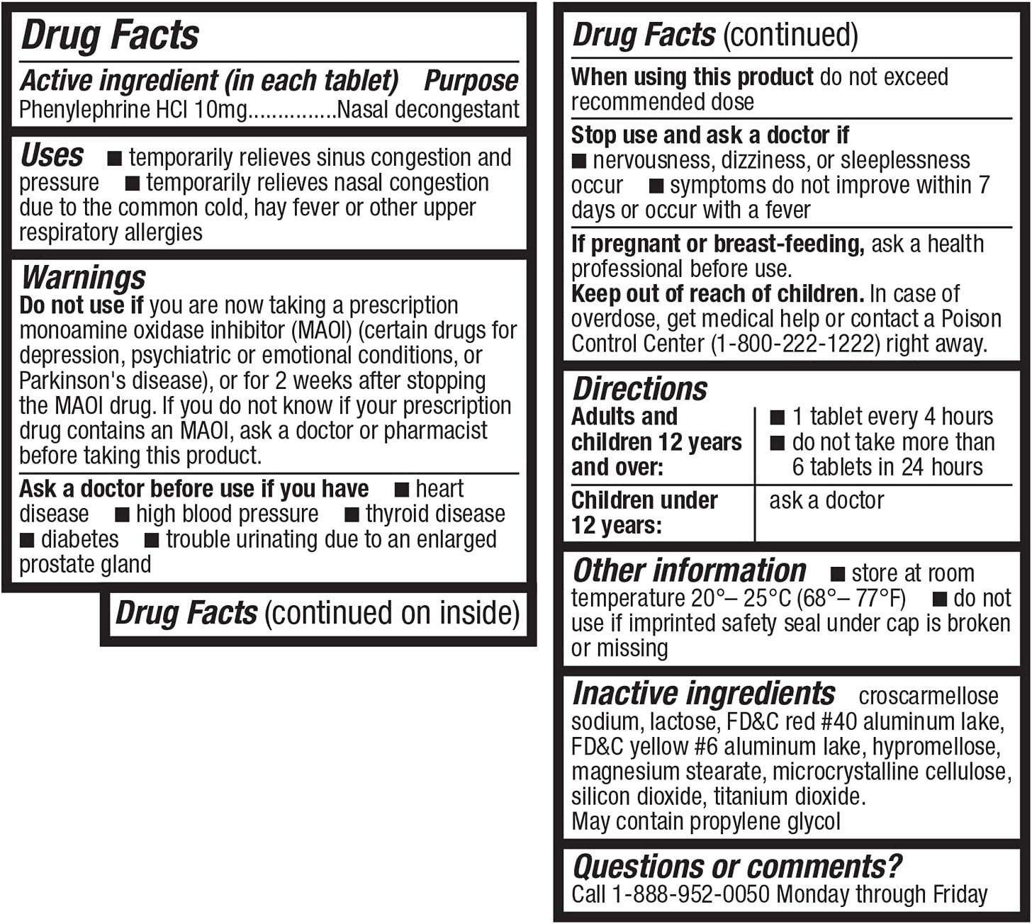 300 Ct. Decongestant PE Phenylephrine HCl Non-Drowsy Nasal & Sinus Congestion