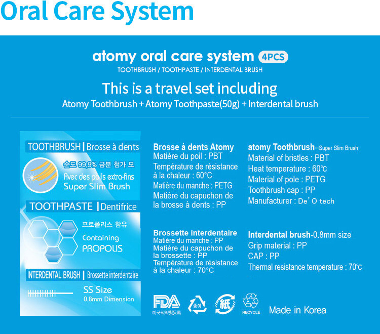 ATOMY Travel Oral Care System Toothpaste Toothbrush 1Set 4 pcs with Holder Cases