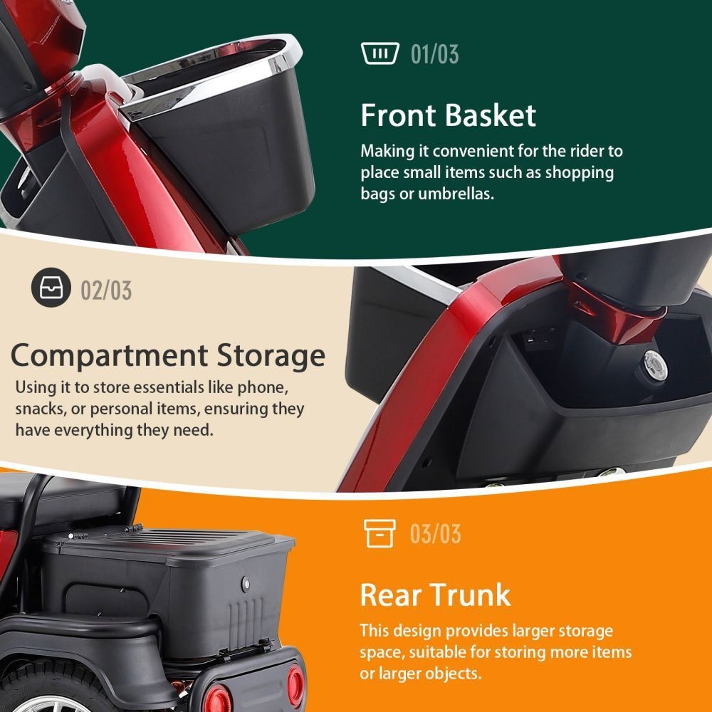 1000W 4-Wheel Heavy Duty Adjustable 2-Seat Electric Power Mobility Scooters
