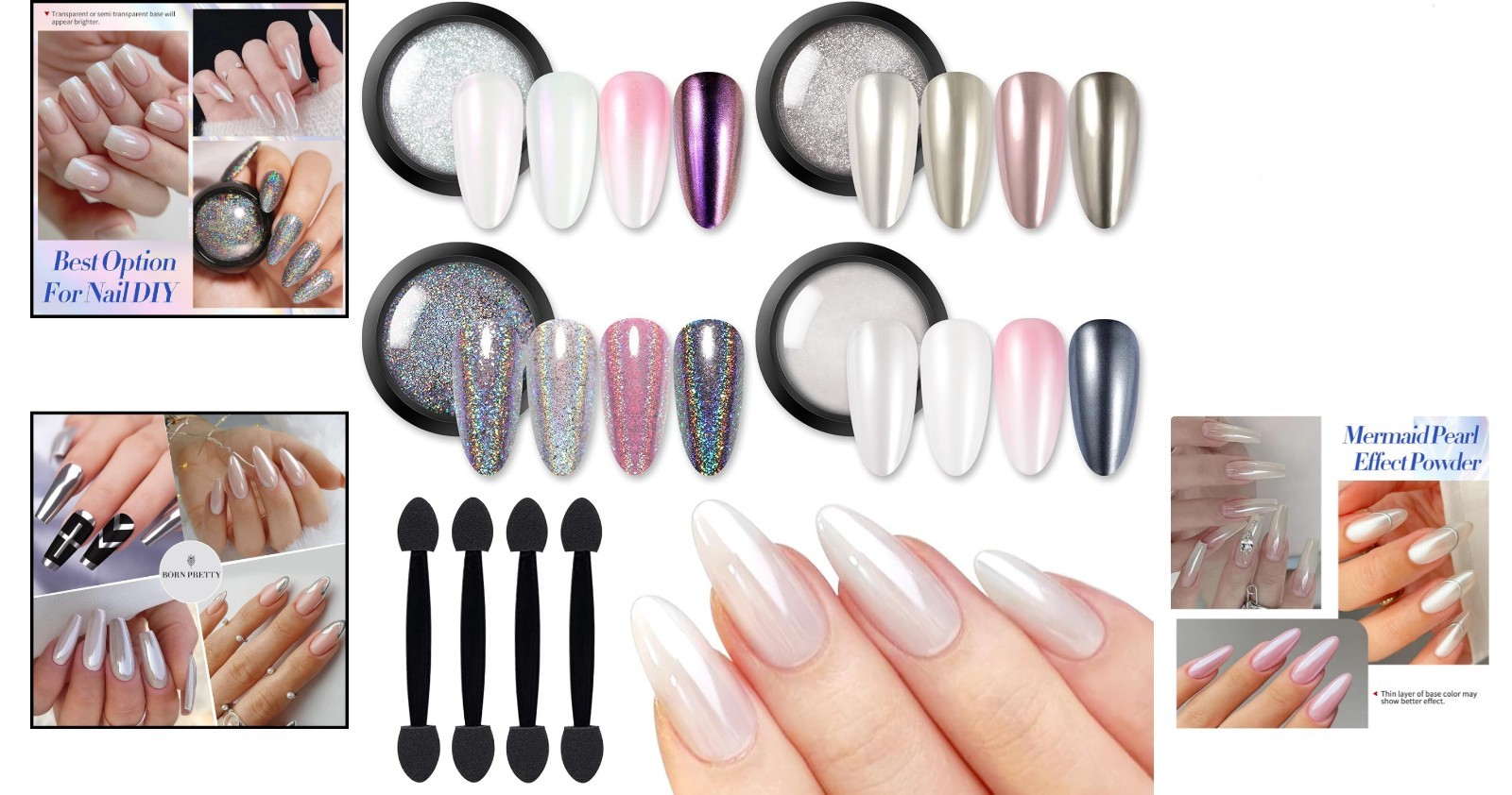 High-Gloss Holographic Nail Powder Set – 4 Colors for Easy Application