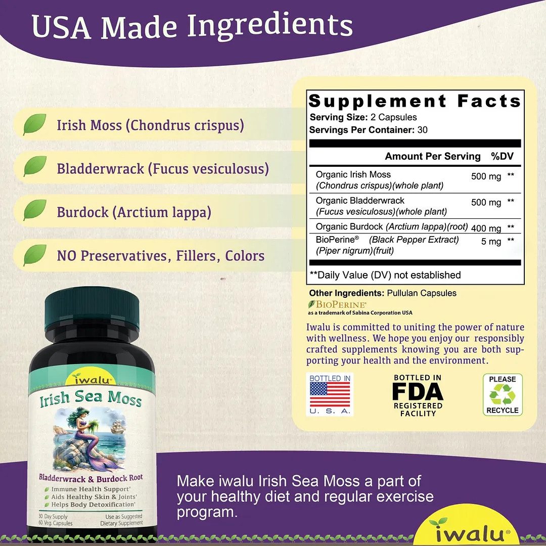 Nutri Organic Sea Moss | Best Supplement Capsule Pill Men Women FREE SHIP