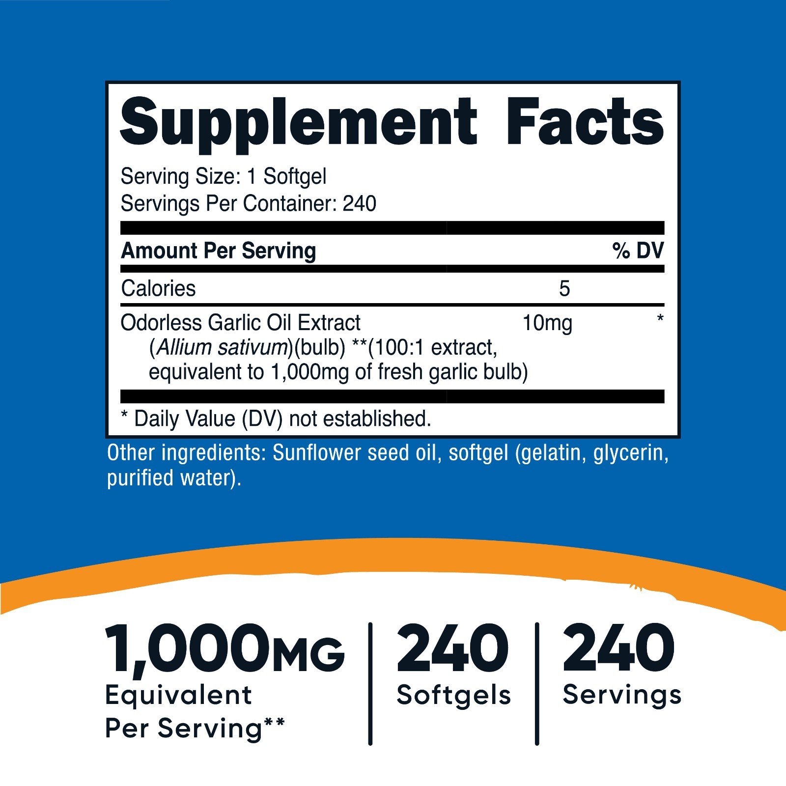 Nutricost Garlic 1000mg, 240 Softgels – Premium, High Potency, Gluten Free