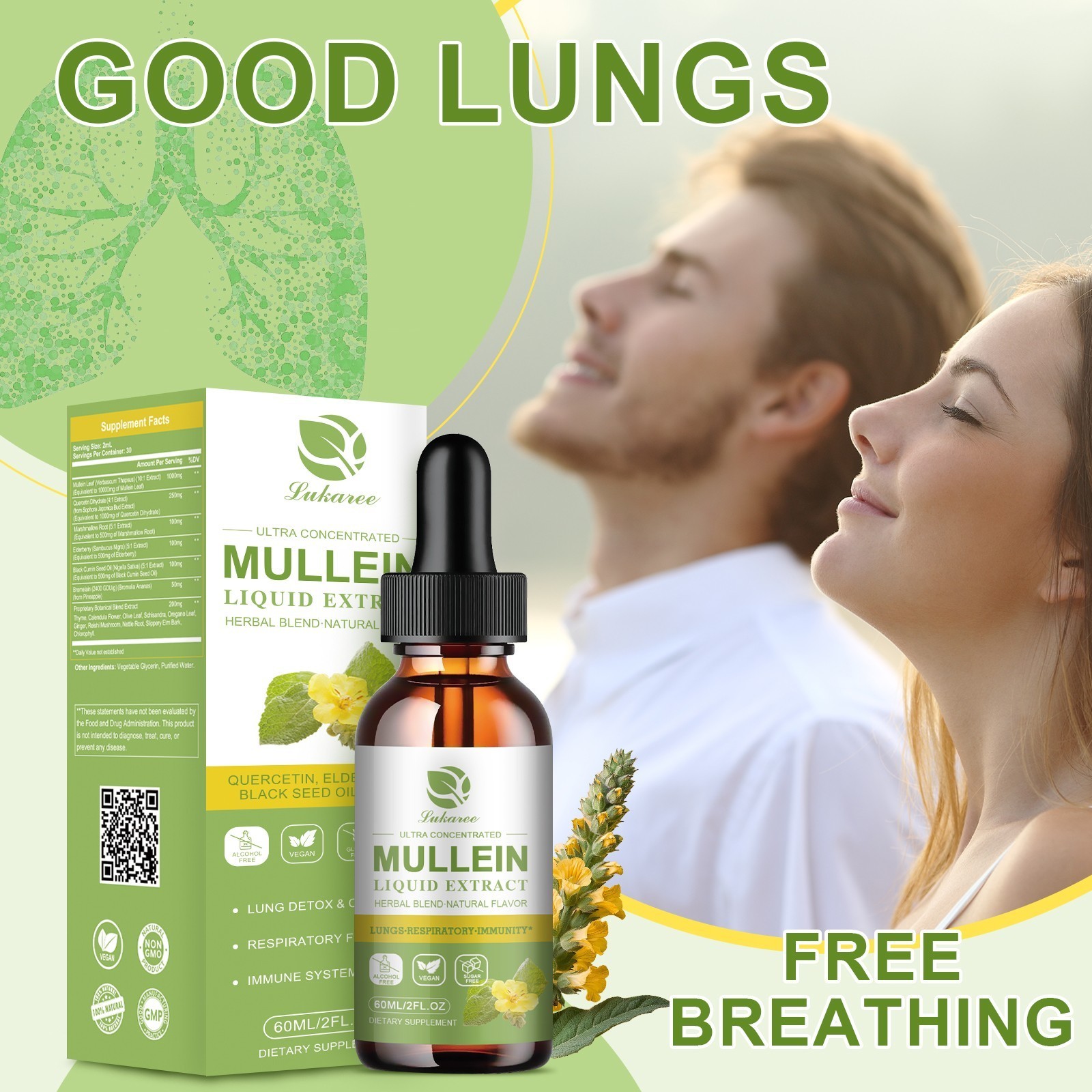 Mullein Drops for Lungs Mullein Leaf Extract for Lungs & Respiratory Immune 60ML