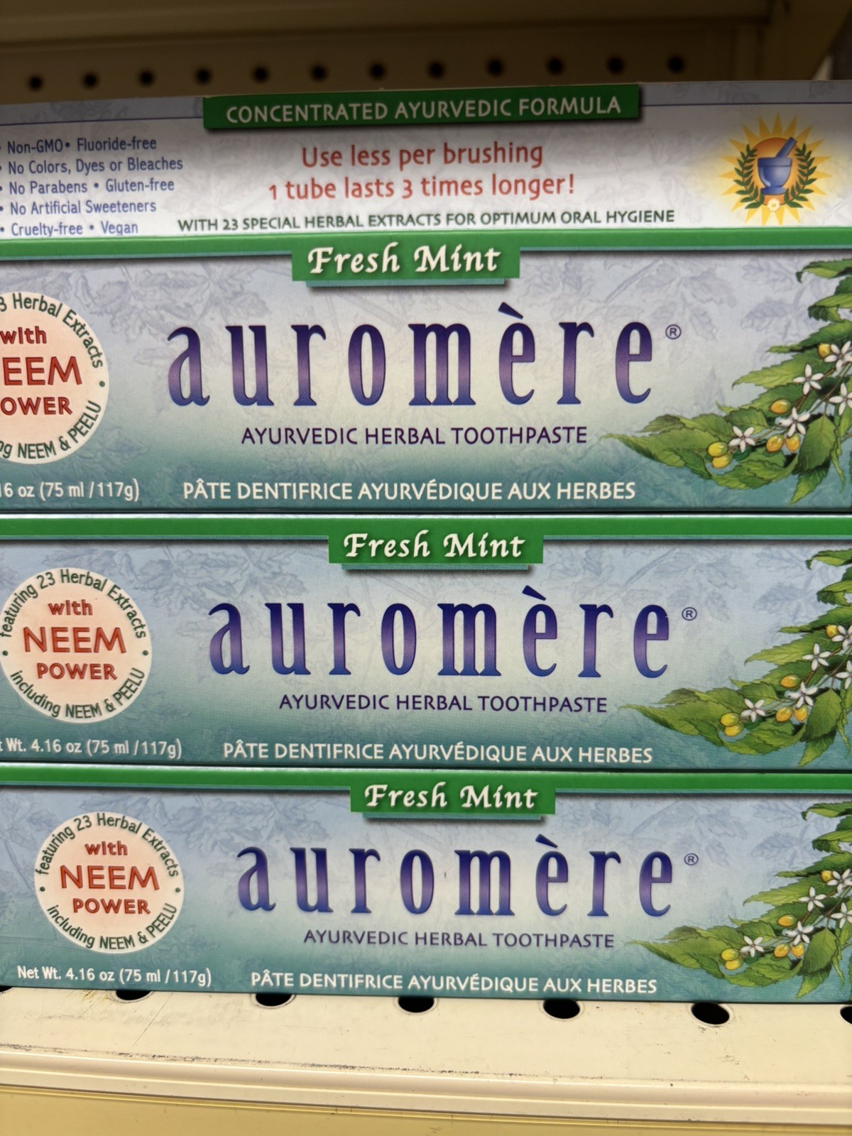 3-Pack Auromere Ayurvedic Herbal Toothpaste Fluoride Free Fresh Mint 4.16oz 2028