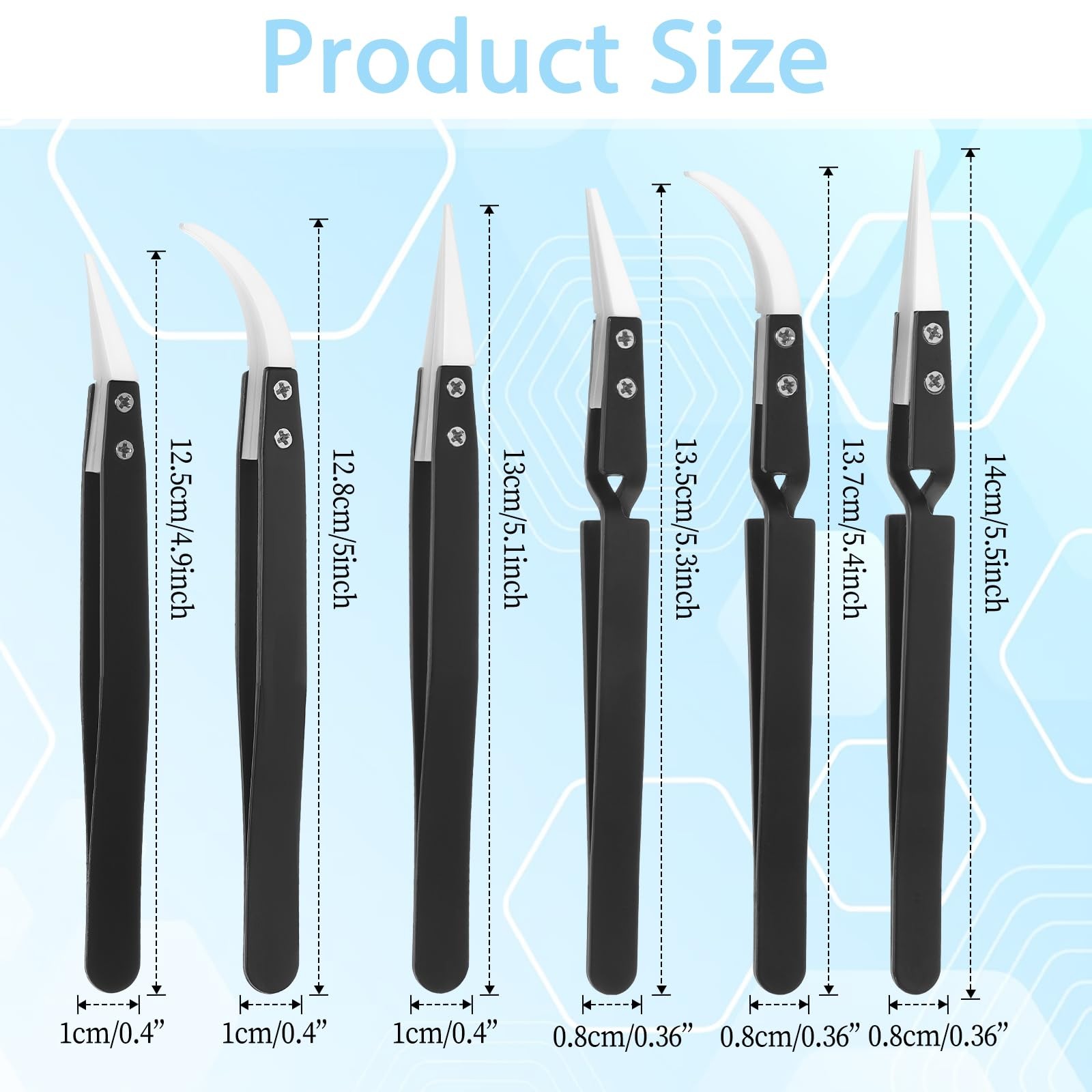 6 Pcs Precision Reverse Ceramic Tweezers Black Non-Conductive Solder Tweezer Ant