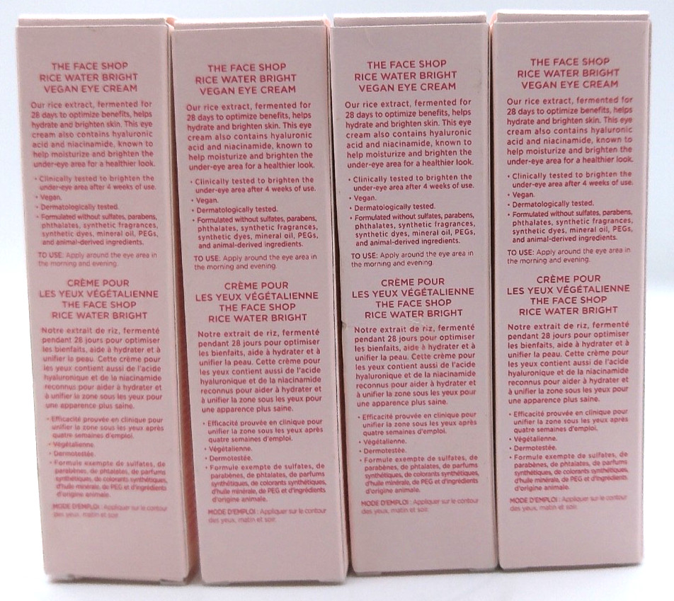 4PK- The Face Shop Vegan Eye Cream, Rice Water Bright, 0.67 Fl. Oz. Each