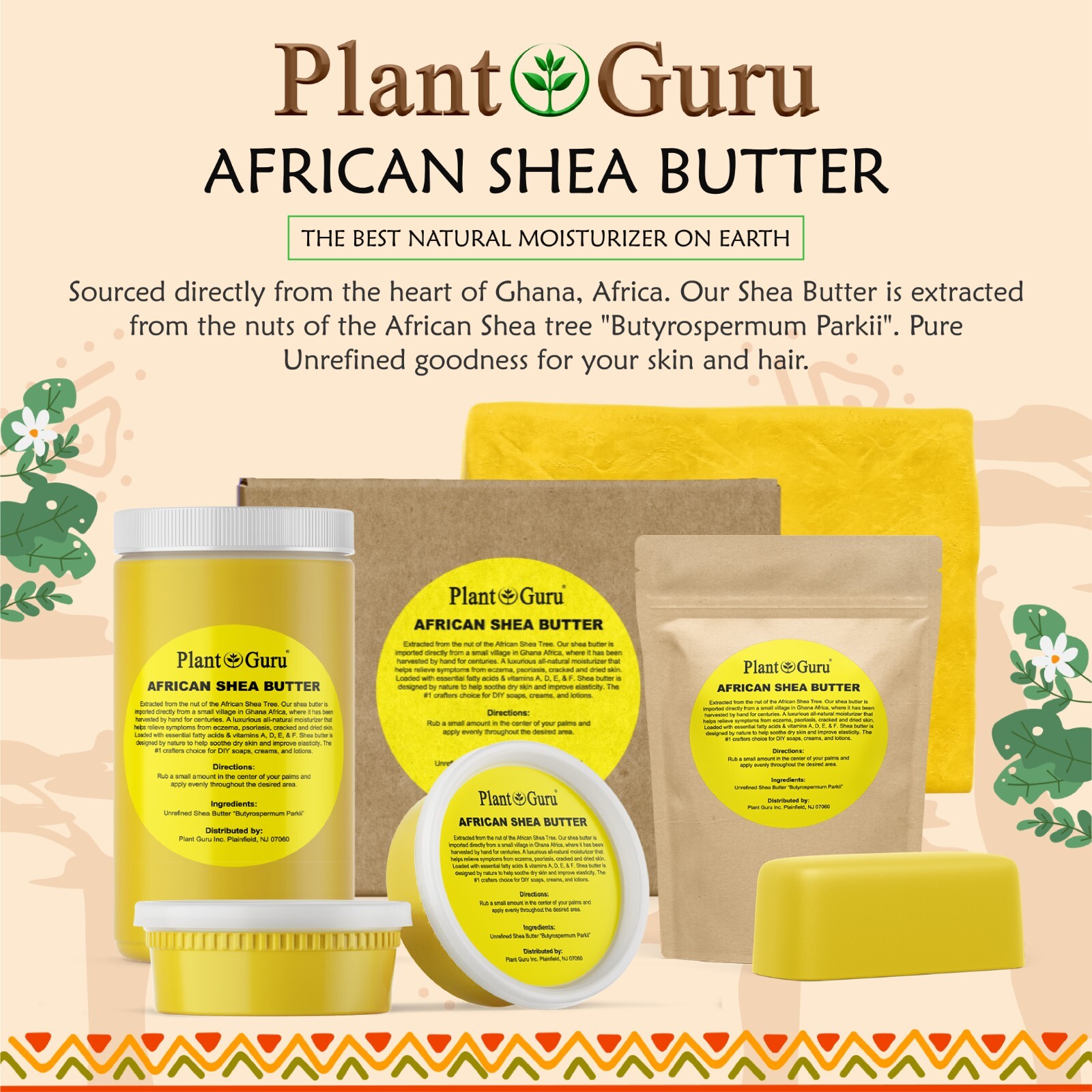 Raw African Shea Butter 3 lbs. Bulk YELLOW 100% Pure Natural Organic Unrefined