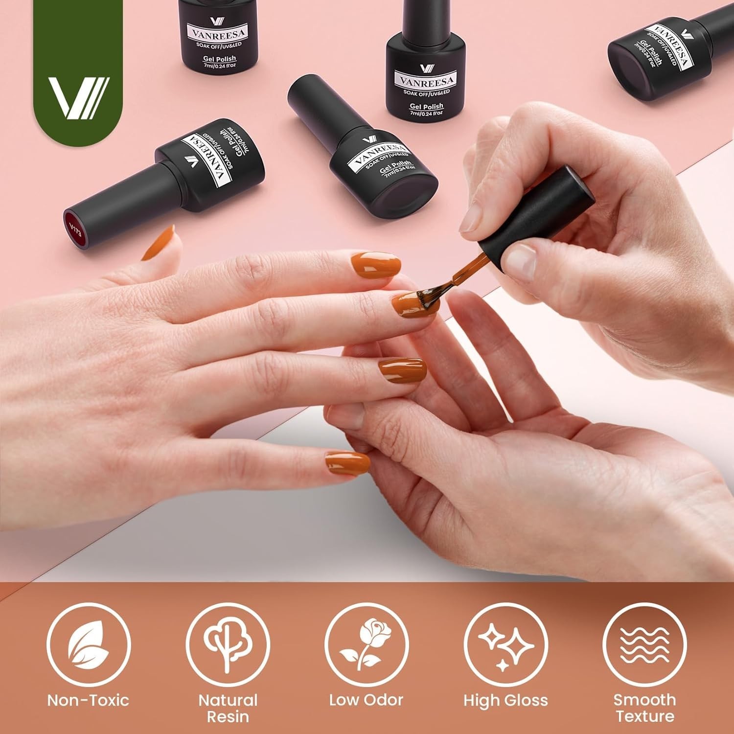 VANREESA 24 Pcs Fall Gel Nail Polish Set, 21 Colors Gel Polish with Base Coat Gl