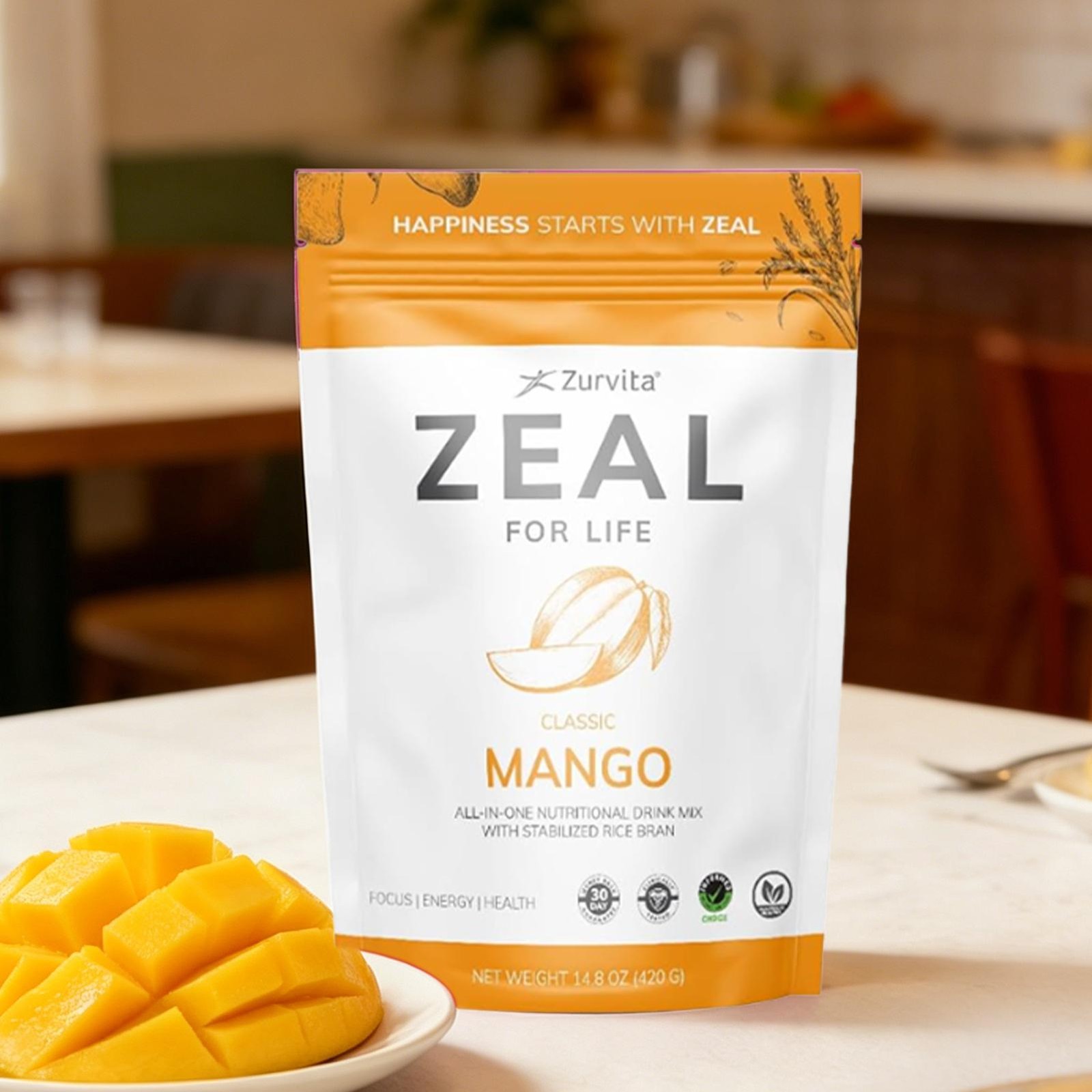 Zurvita Zeal For Life Wellness Drink Mix – Mango Flavor – Gluten-Free 30 Serving