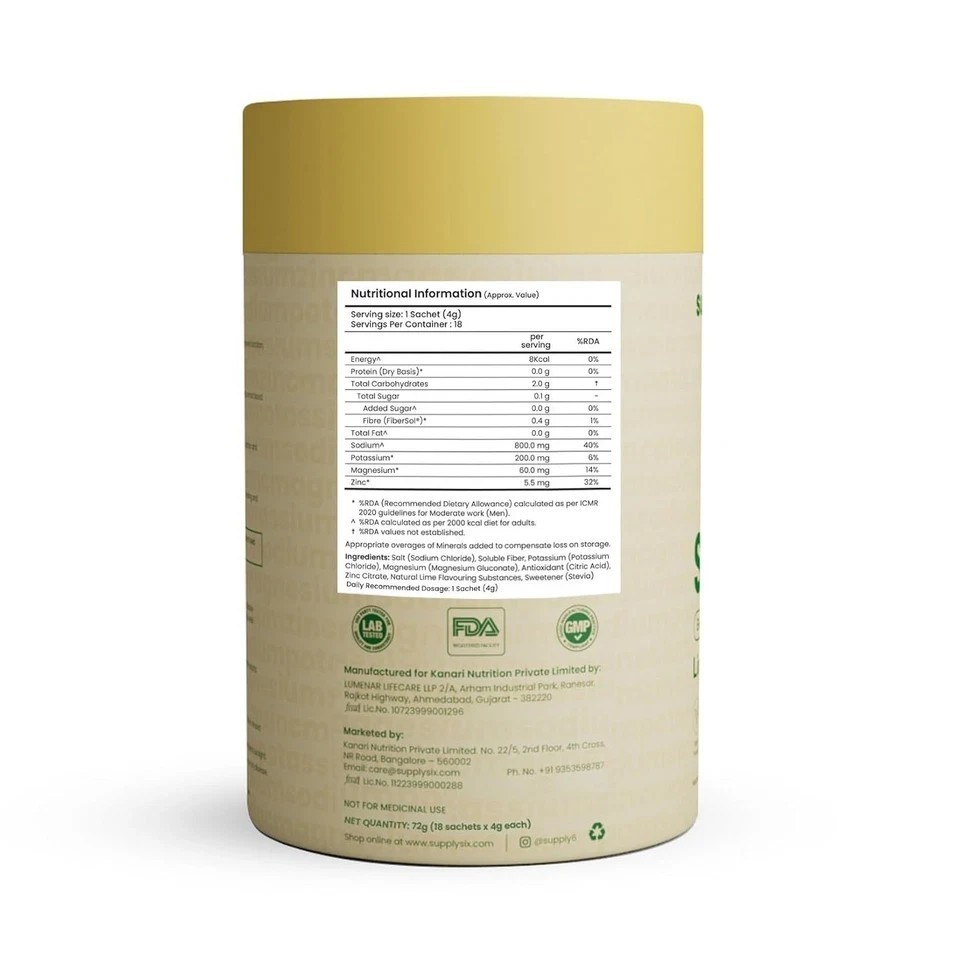 Supply6 Salts | Electrolyte Mix | Zero Added Sugar, (54 Servings, Lemon Lime)