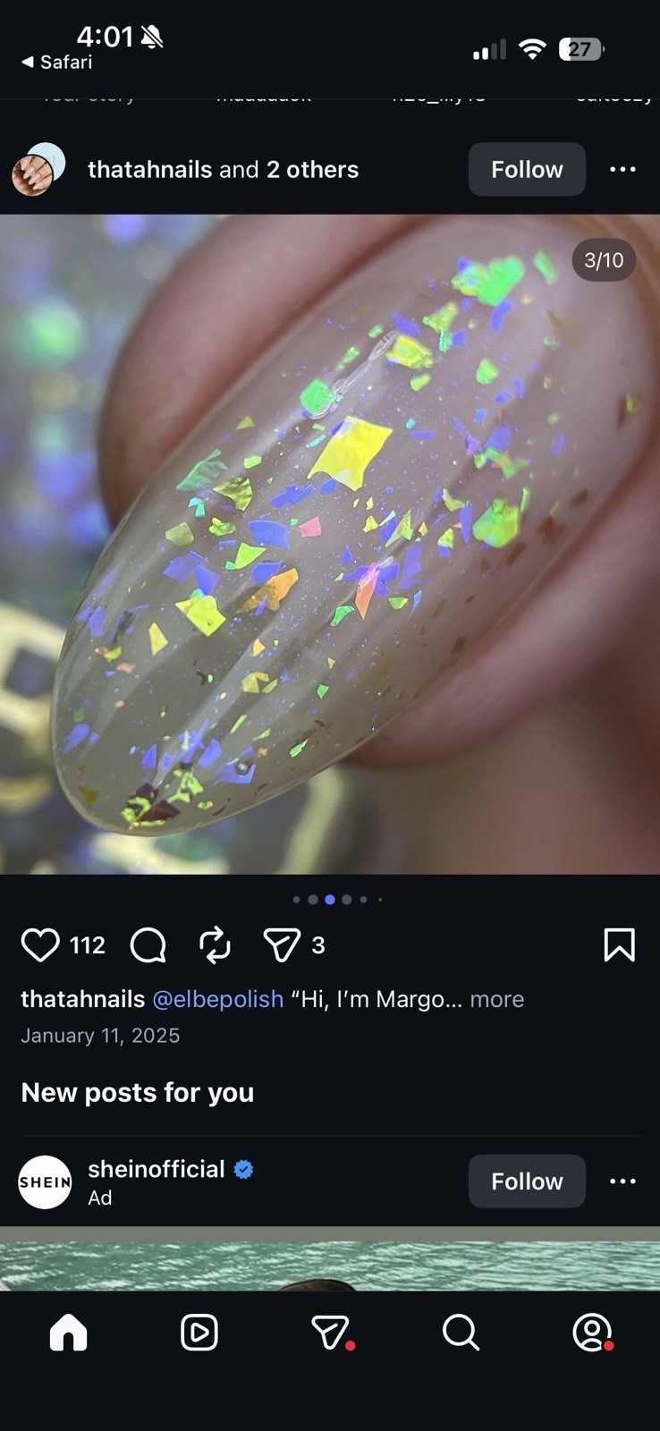 ELBE indie nail polish HHC 01/2025 HI, IM MARGO Duo Flakes GREEN Iridescent Jely