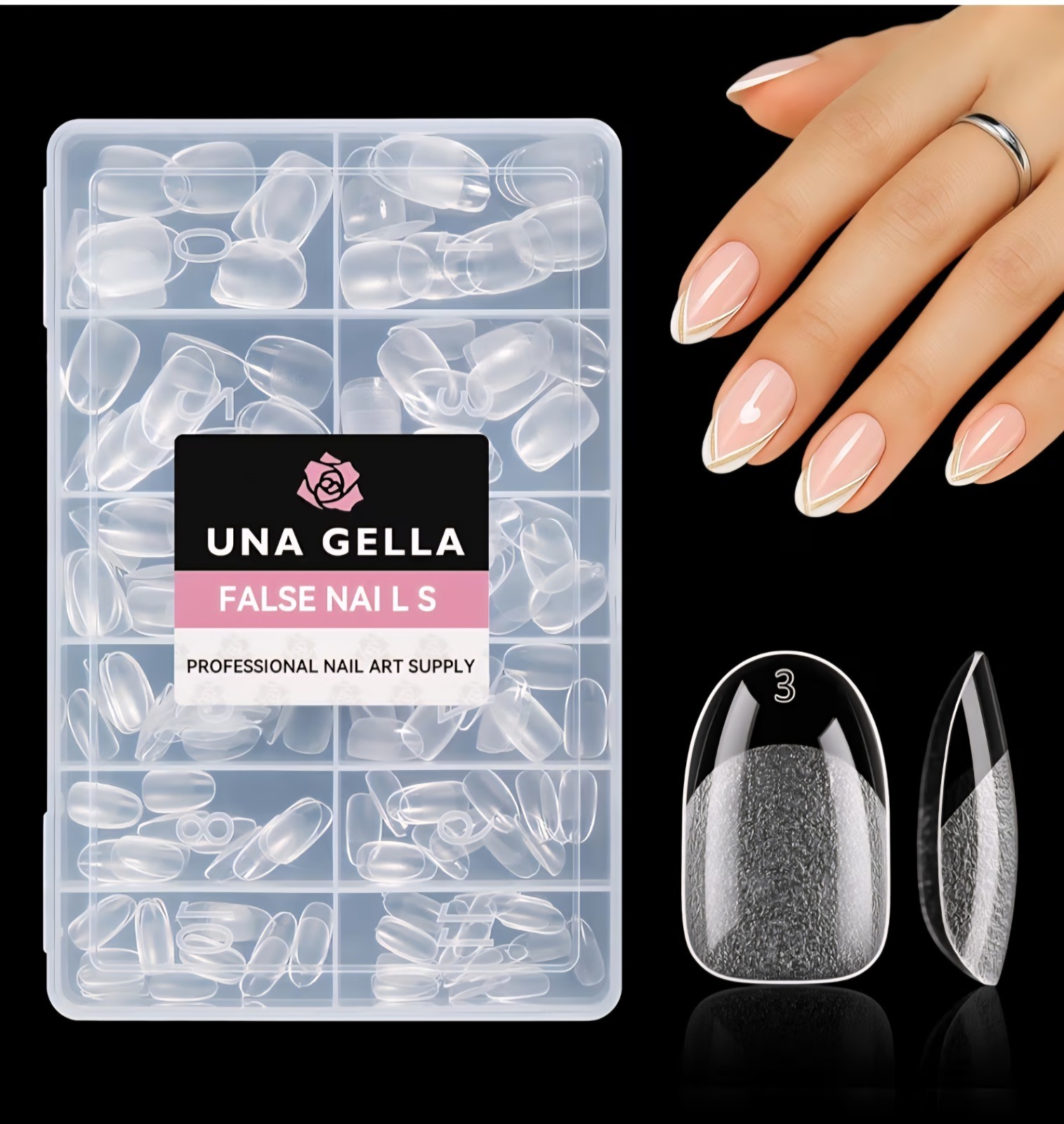 Acrylic Nail Tips For Full Cover Nail Extension. Oval 216 Pieces, 12 Sizes New