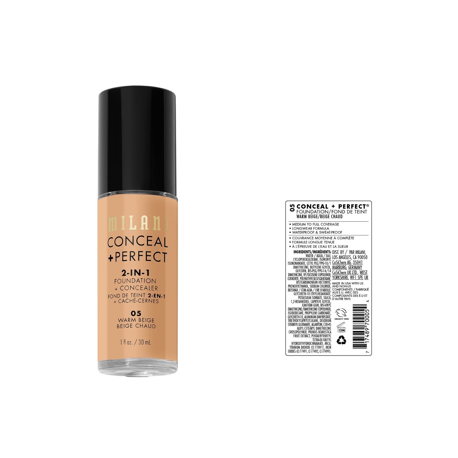 Milani Conceal + Perfect 2-in-1 Foundation Concealer Warm Beige 0.47 oz