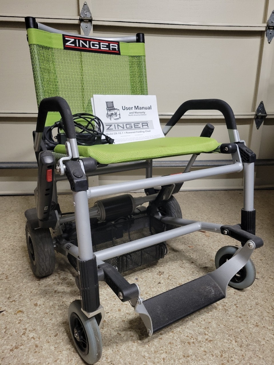 Zinger Power Chair – Lime Green Folding Mobility Chair w/Charger/Basket/Manual