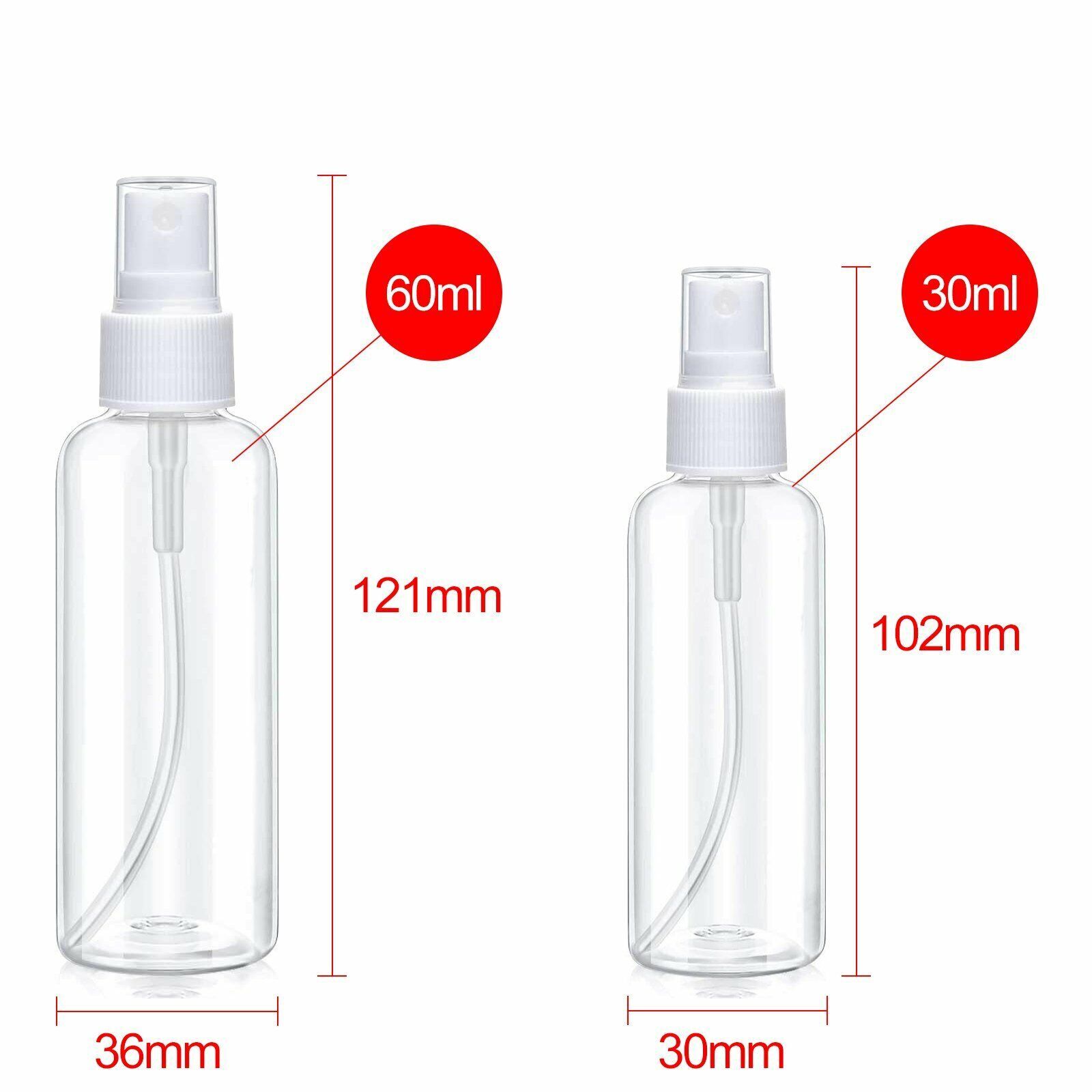 1~200PC 30ml/60ml Travel Spray Bottle Plastic Transparent Perfume Empty Atomizer