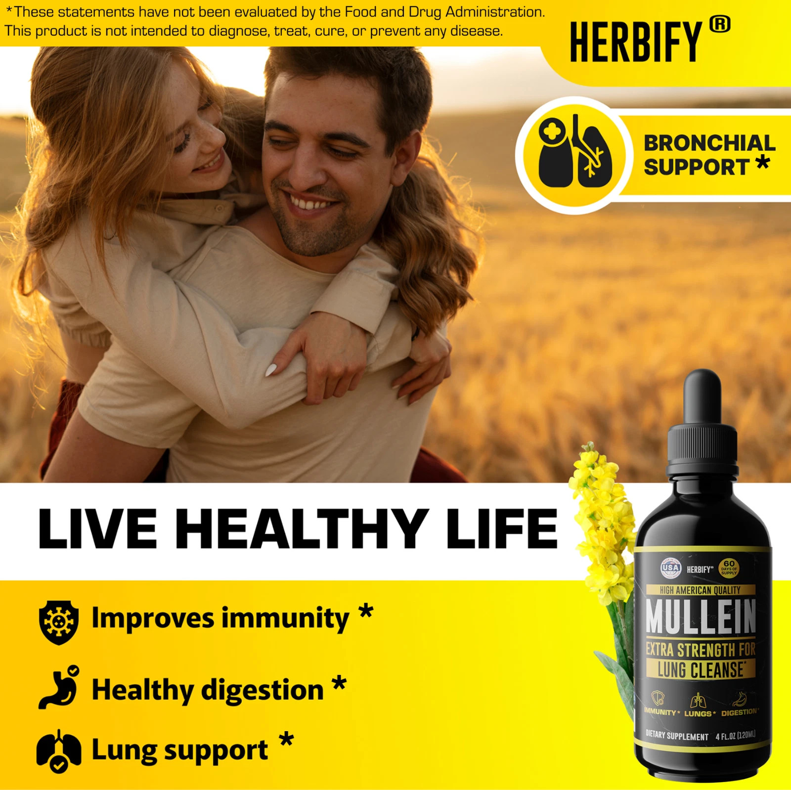 Mullein Drops 4oz Lung Cleanse Detox for Smokers Respiratory Immune Support