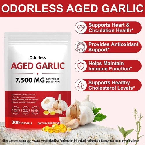 1 PACK Elare Aged Garlic Extract, 300 Softgels, 7500mg Odorless | Heart & Immune