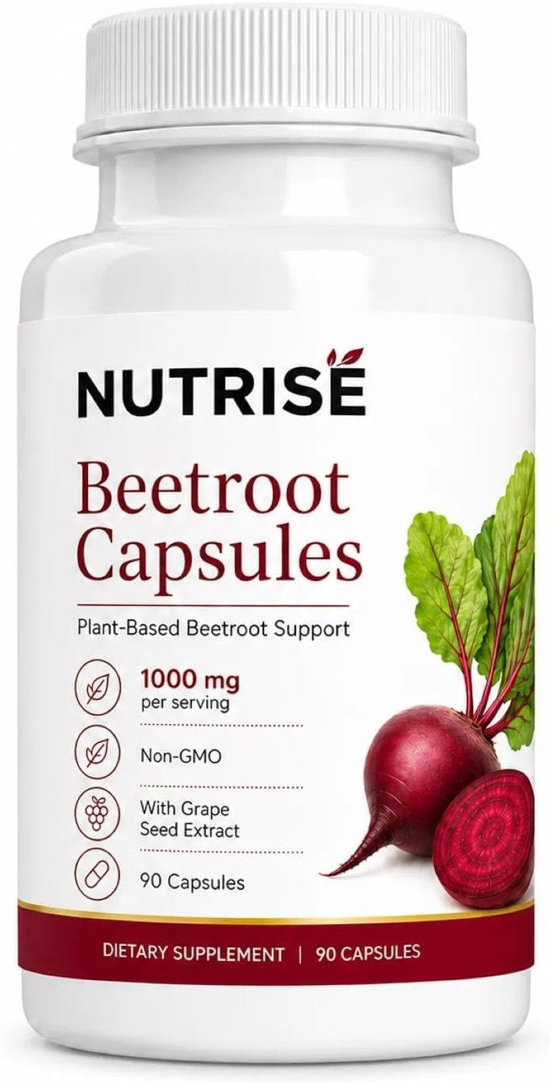 Nutrise Beetroot Capsules，Vegan, Non-Gmo, Gluten-Free, 90 Capsules