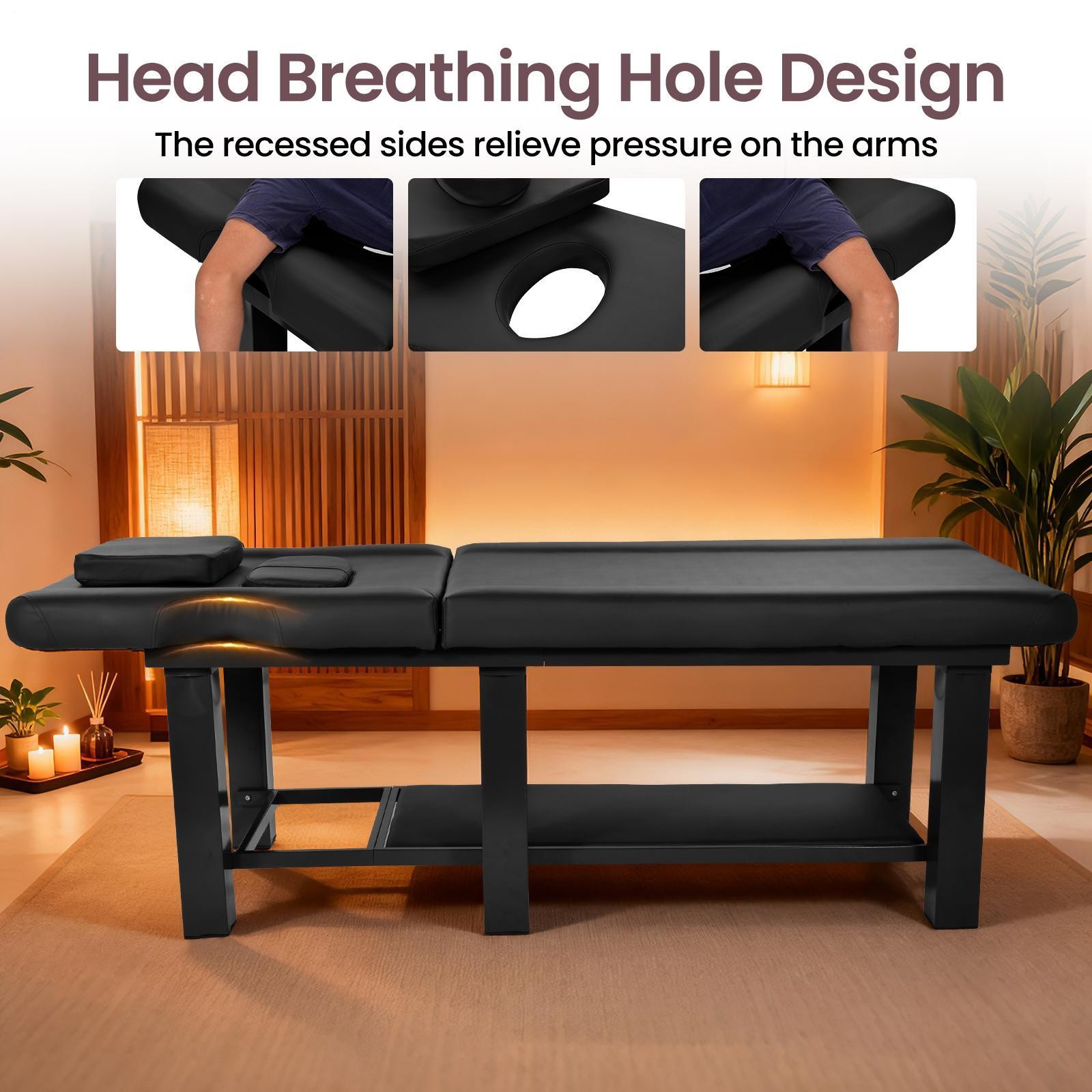 Black HeavyDuty Wide Massage Table Facial Bed Salon Beauty w/Open-Chest,Headrest