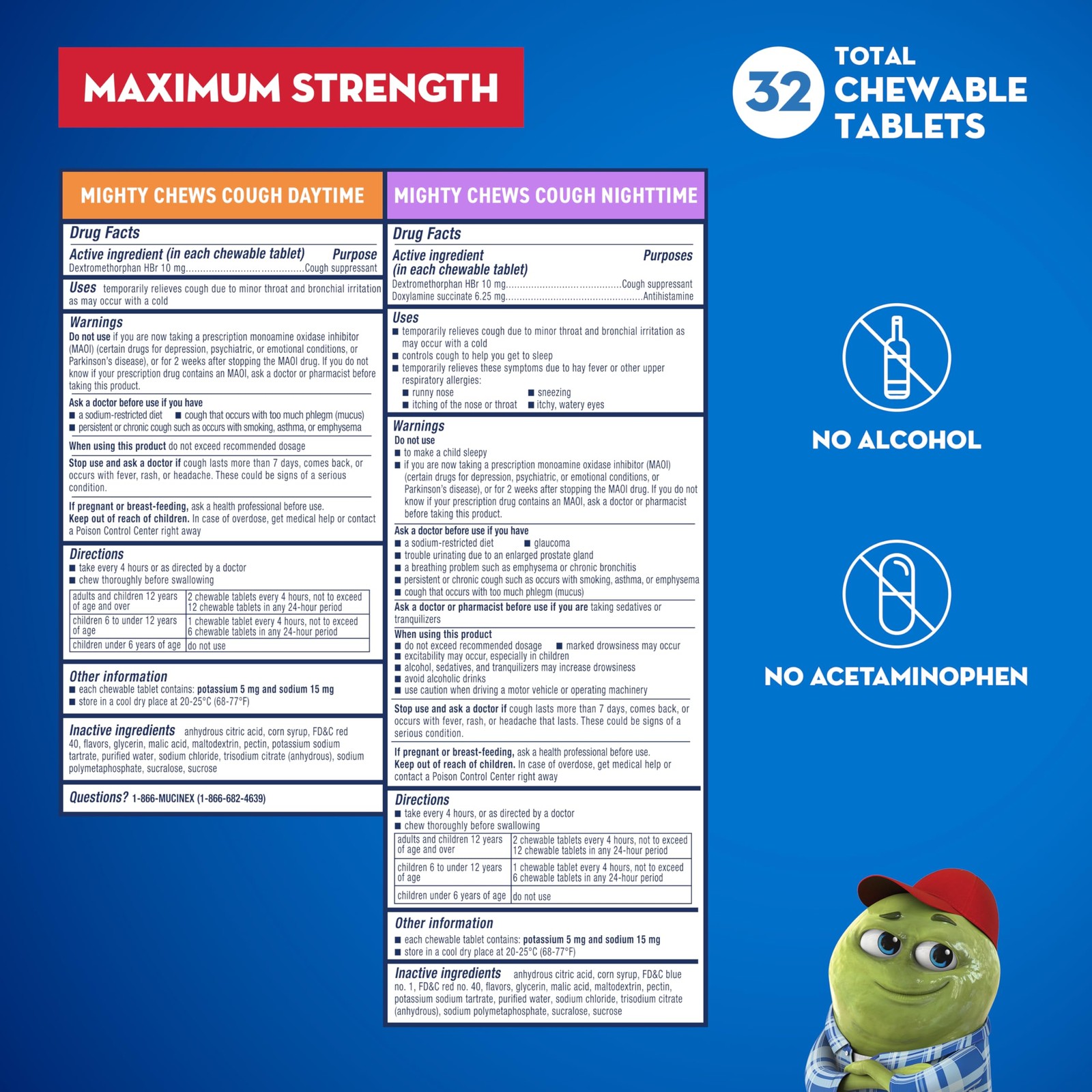 Mucinex Childrens Mighty Chews Kids Cough Medicine Daytime And Nighttime Value