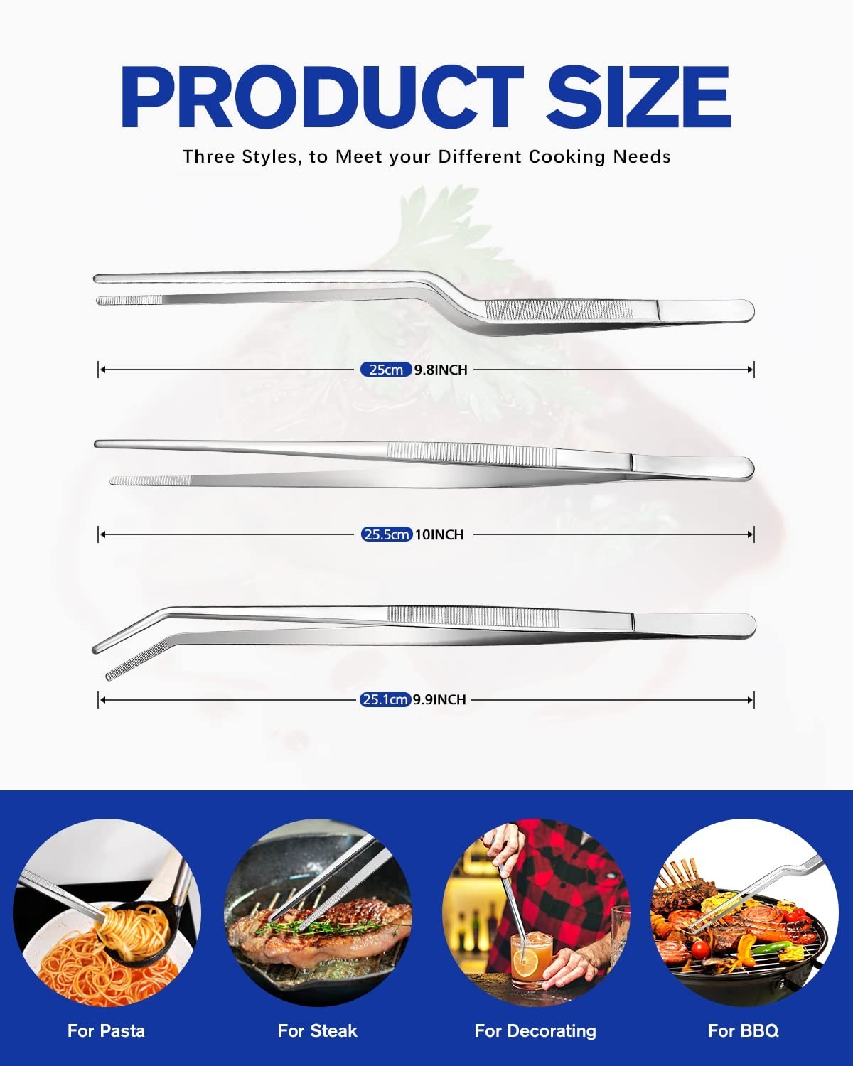 Professional Stainless Steel Cooking Tweezers Set – 10″ Long Food Tongs for Plat