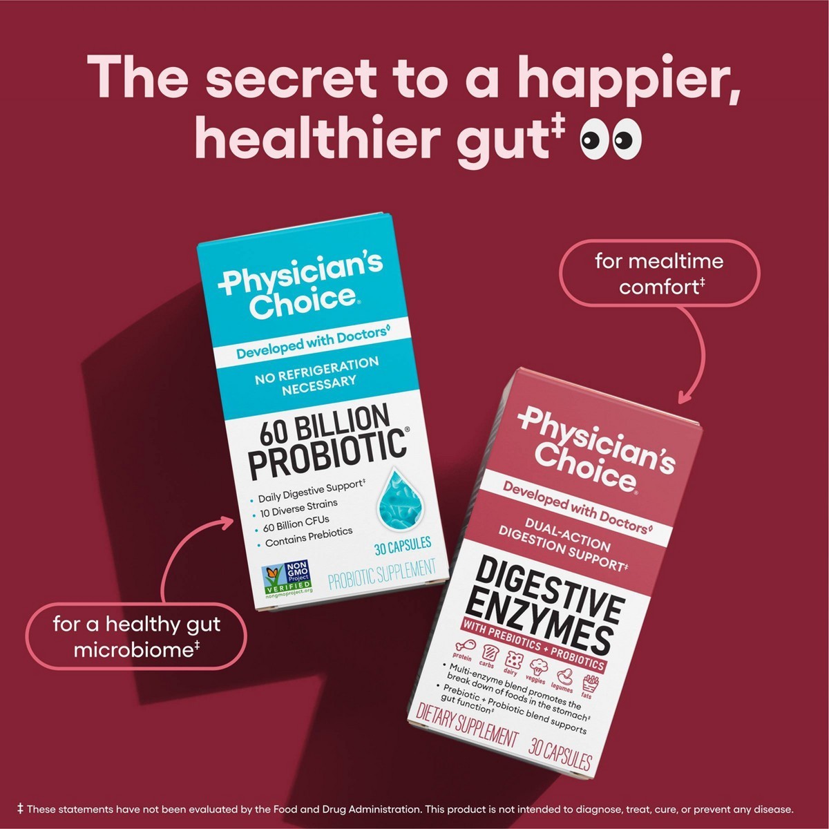 Physician’s Choice Digestive Enzyme Probiotic Capsules – 30ct: 2 Billion CFUs