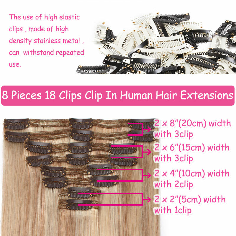 Thick Double Weft Seamless Clip In Real Remy Human Hair Extensions Full Head USA