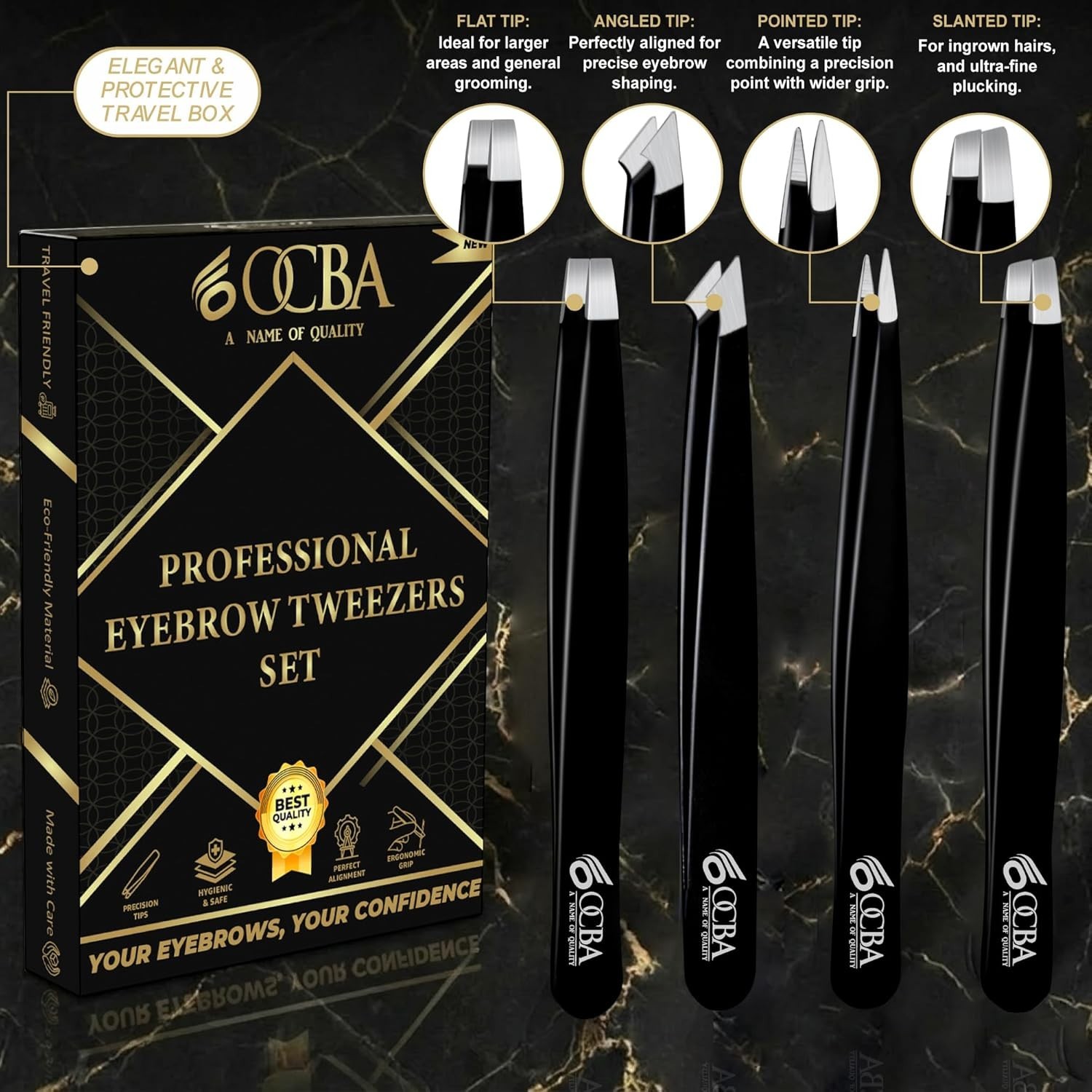 Professional Tweezers Set for Eyebrows Facial Hair Stainless Steel