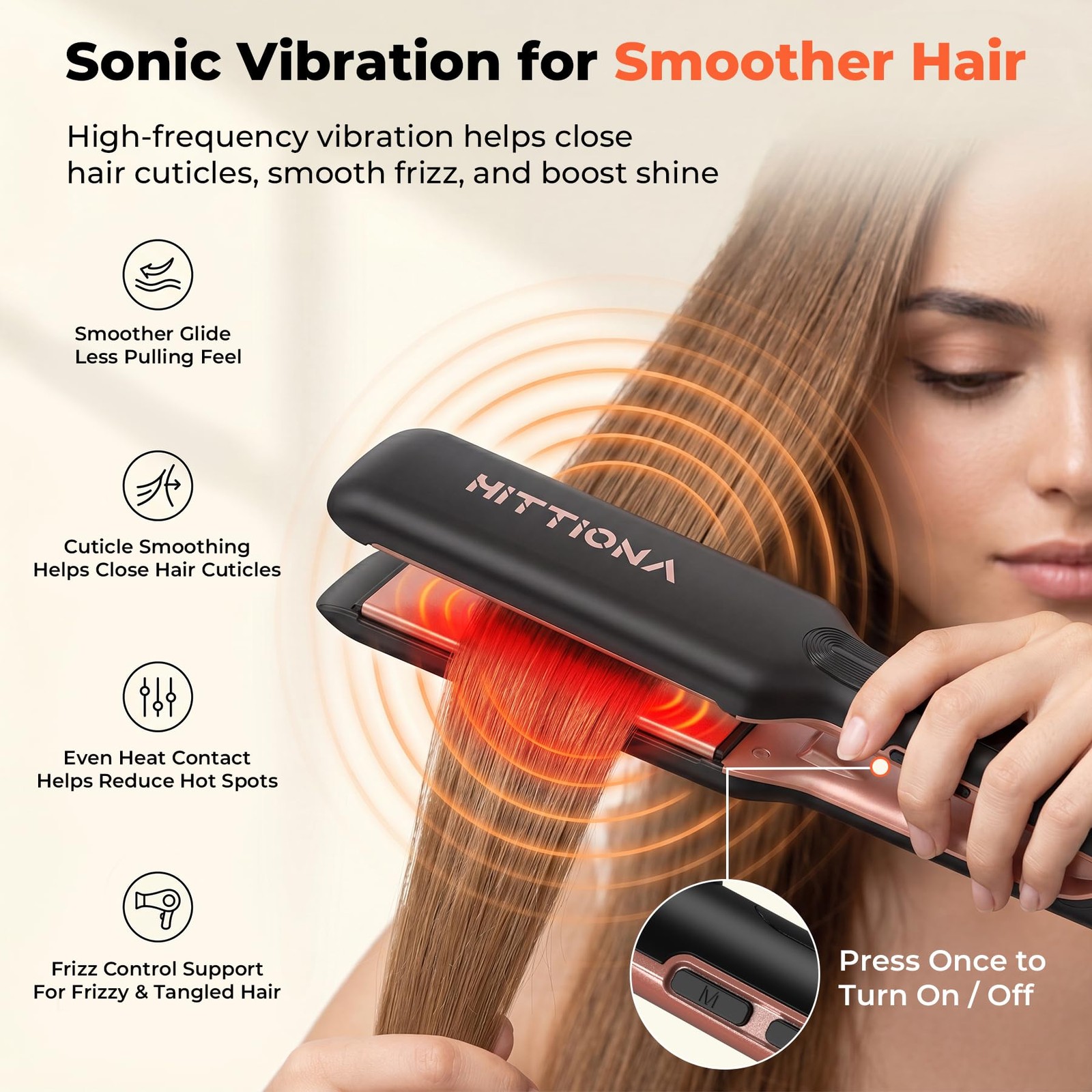 Hittiona Infrared Ceramic Ionic Flat Iron Hair Straightener Sonic Vibration